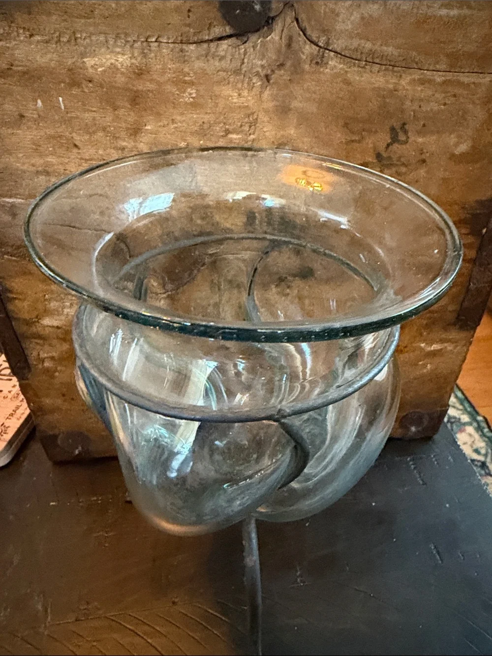 Encased Caged Wrought Iron Recycled glass vase or candle holder Vintage - Picture 3 of 11